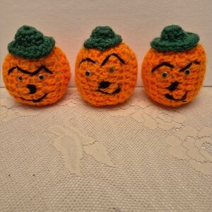 Handcrafted Crocheted Orange And Green Pumpkins